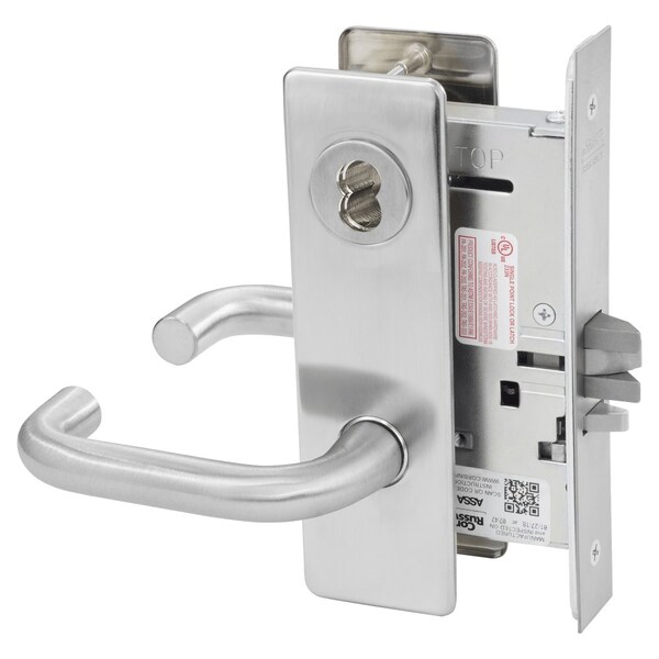 Storeroom or Closet Mortise Lock, LS Lever, M Escutcheon, 6-Pin LFIC Less Core, Satin Chrome